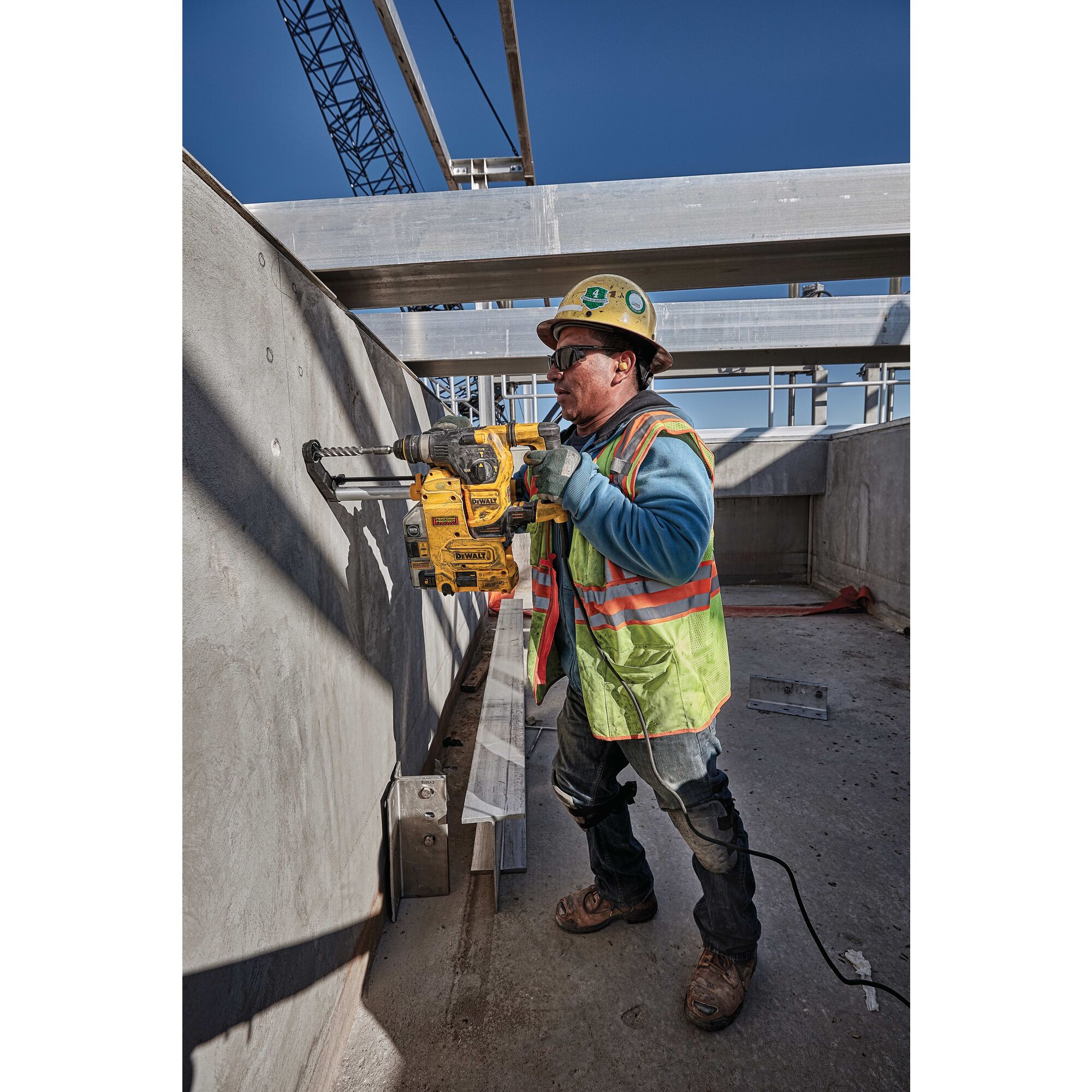 Profile of SDS Plus rotary hammer being used by person