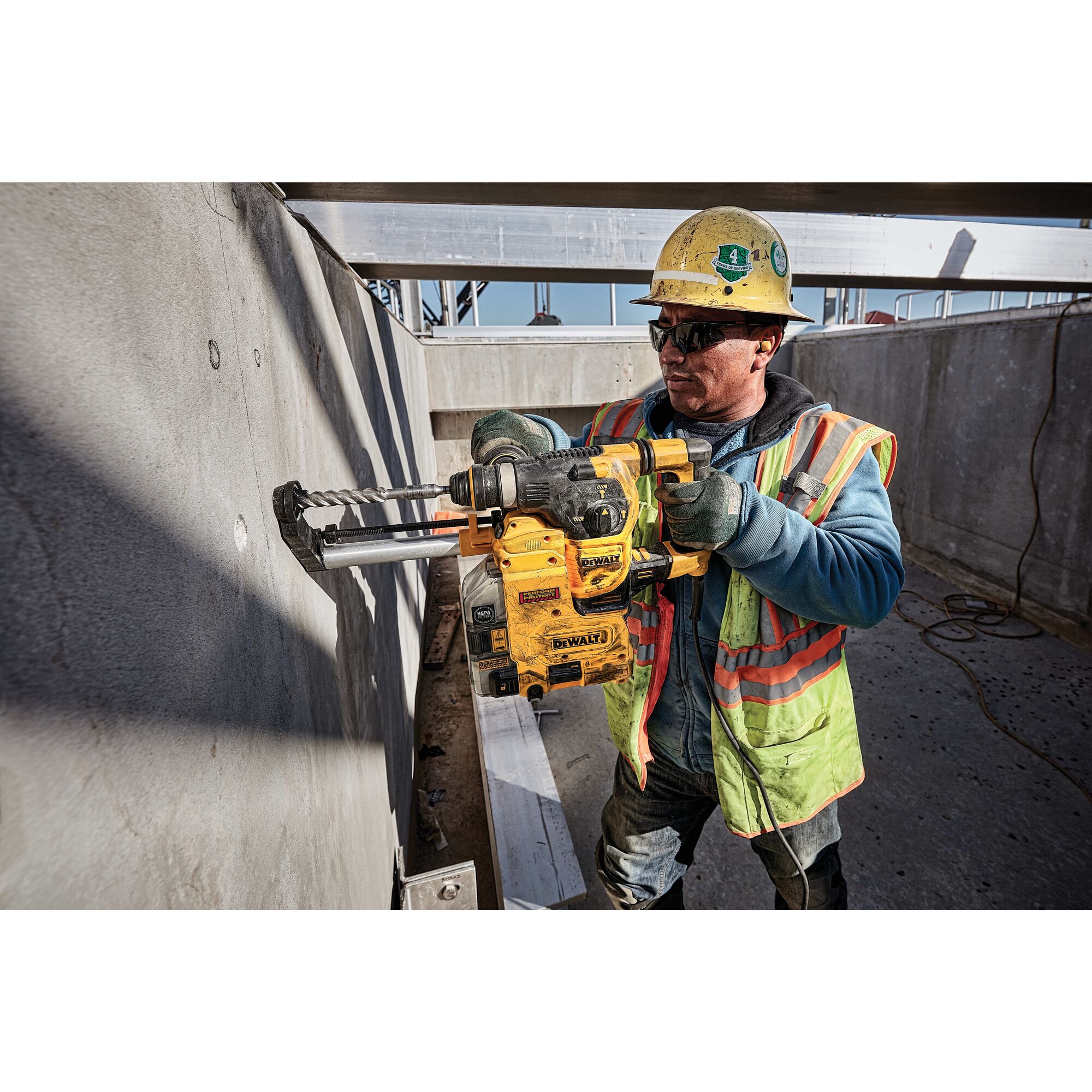 Profile of SDS Plus rotary hammer being used by person