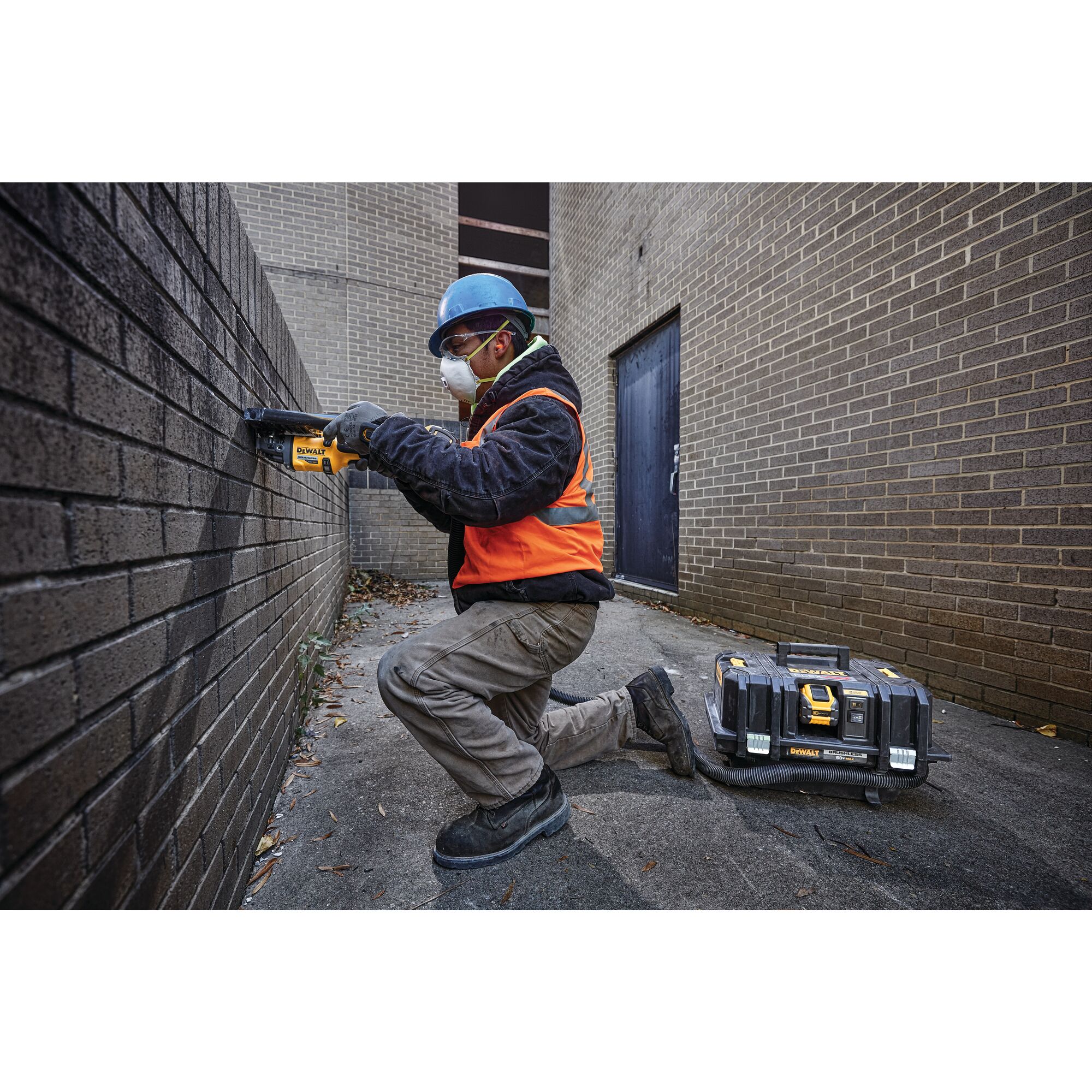 6 INCH CORDLESS GRINDER WITH KICKBACK BRAKE being used on wall