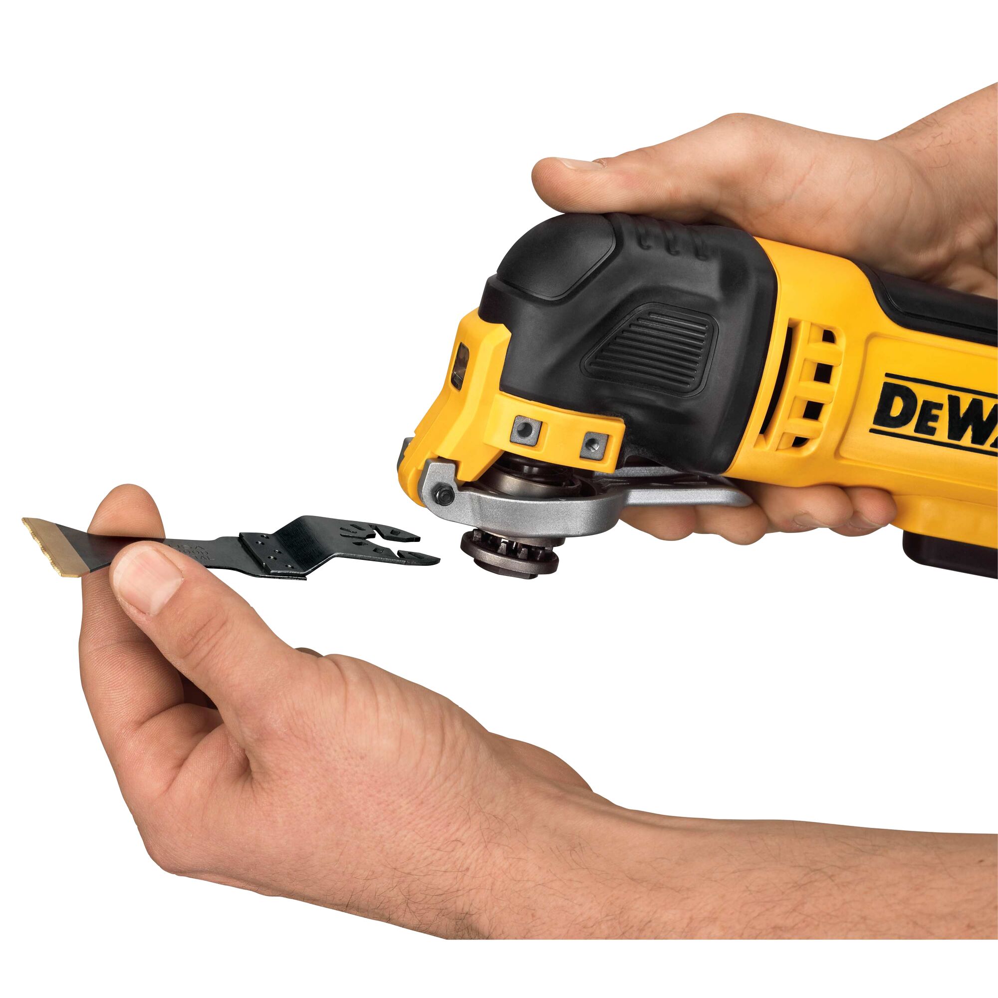 Quick change feature of oscillating multi tool kit.